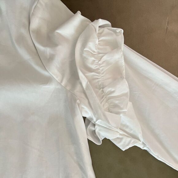 ANTONIO MELANI ASHTON BLOUSE Women Sz Small WHITE Ruffle Button Down - Picture 7 of 13